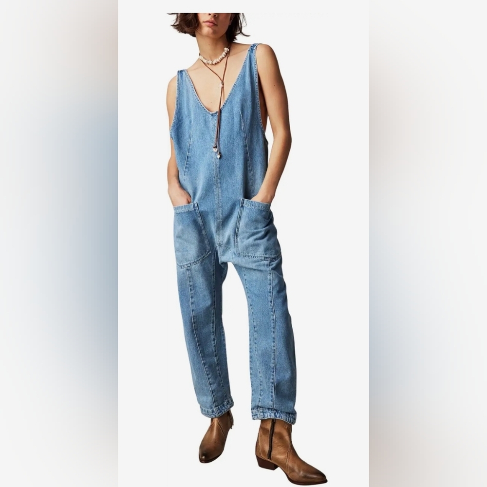 We The Free Blue Denim Overalls Classic Style
